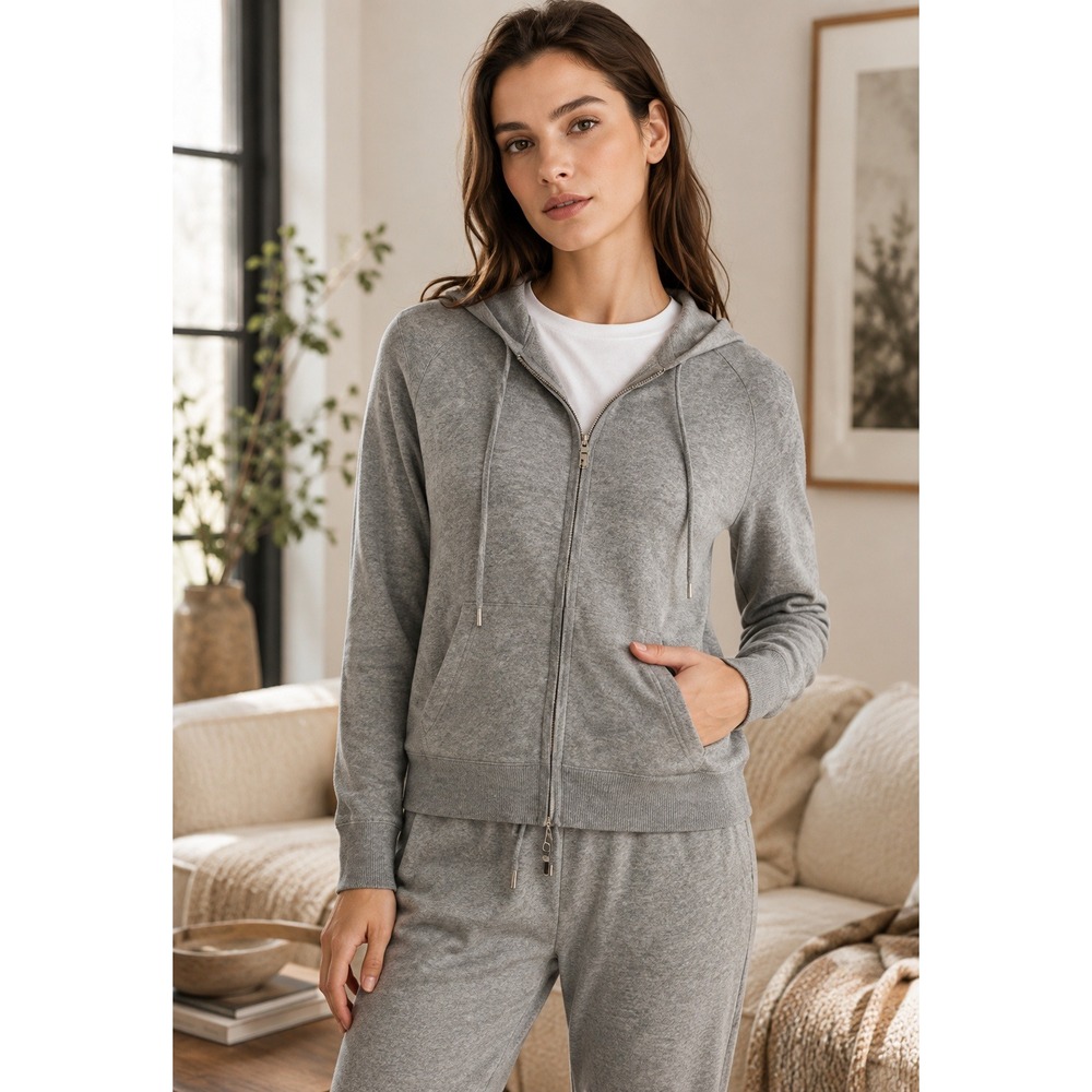 State Cashmere Women's Cashmere Zip Up Hoodie Jacket Casual Lounge Luxury